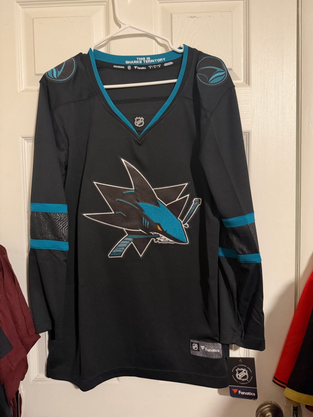 Authentic Fanatics San Jose Sharks Black & Teal Hockey Jersey with Team Logo